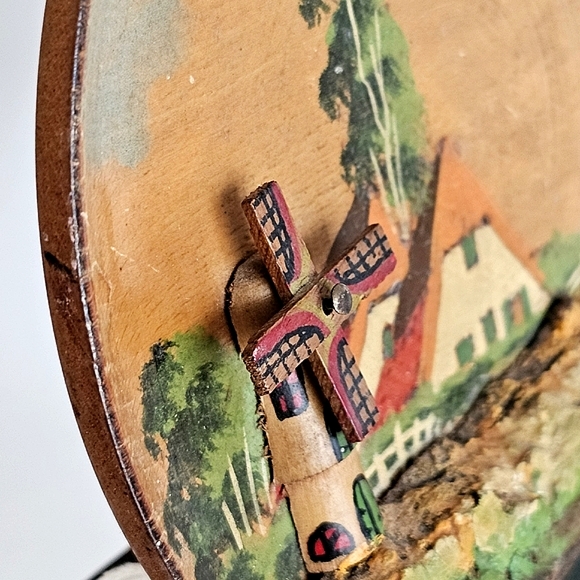 Vintage Unique Wooden Hand Carved 3D Holland Movable Windmill Decorative Plate - Picture 8 of 11